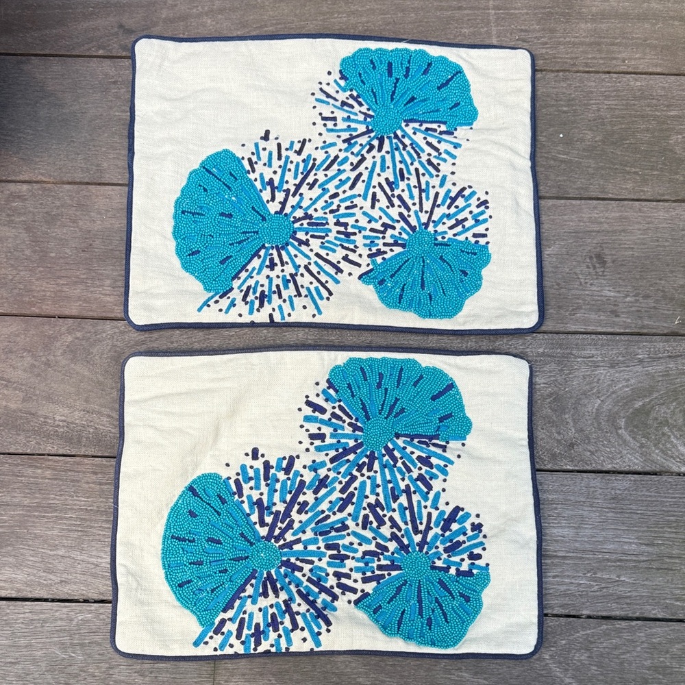 Jonathan Adler Blue and White beaded Pillow covers (set of 2)